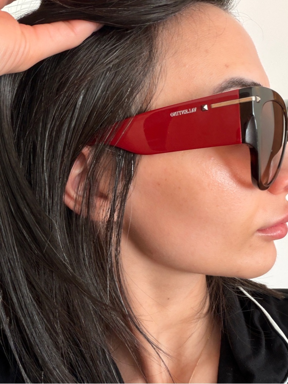 Valentino Red Frame Women's Sunglasses with Black Lenses